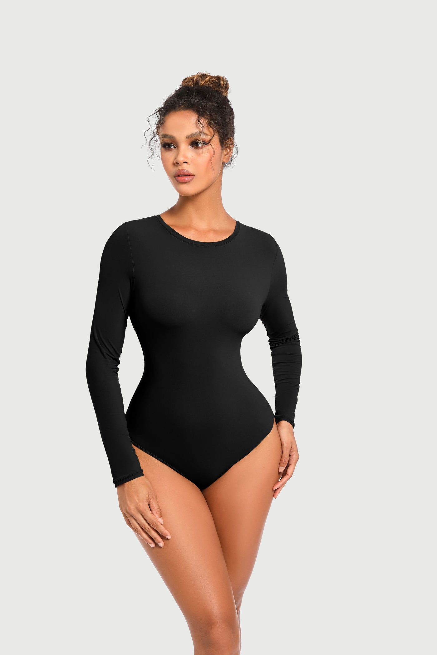 Women's Long Sleeve Bodysuit Tummy Control Round Neck Body Suit Basic Bodysuit Shirt Tops