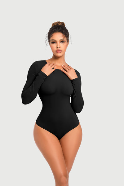 Women's Long Sleeve Bodysuit Tummy Control Round Neck Body Suit Basic Bodysuit Shirt Tops