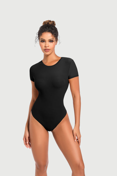 Women's Crew Neck Short Sleeve  Bodysuit T-shirt Body Suit Thong Body Shaper