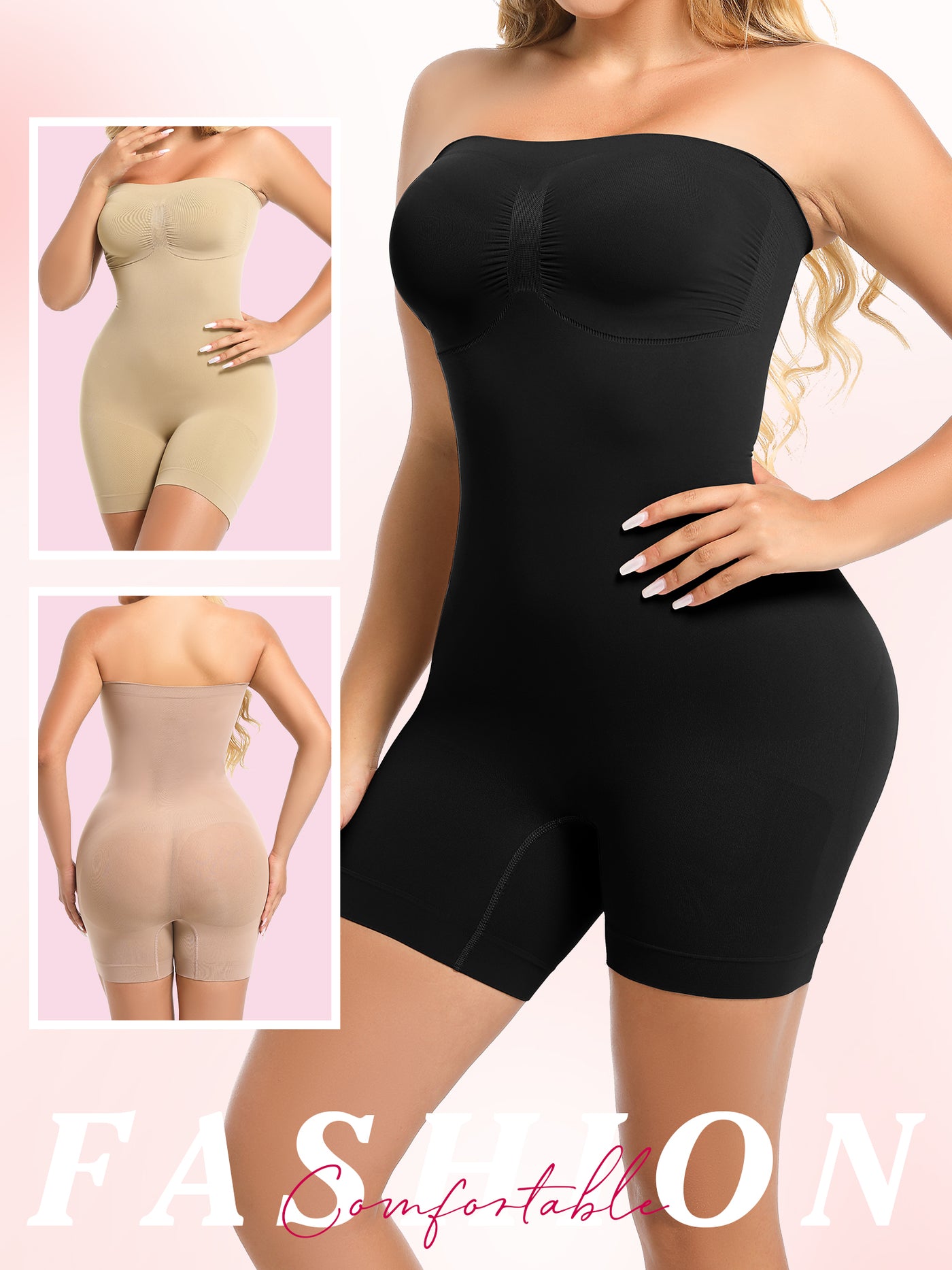 Strapless Bodysuit Seamless Sculpt Shapewear Tummy Control Body Shaper with Removable Straps