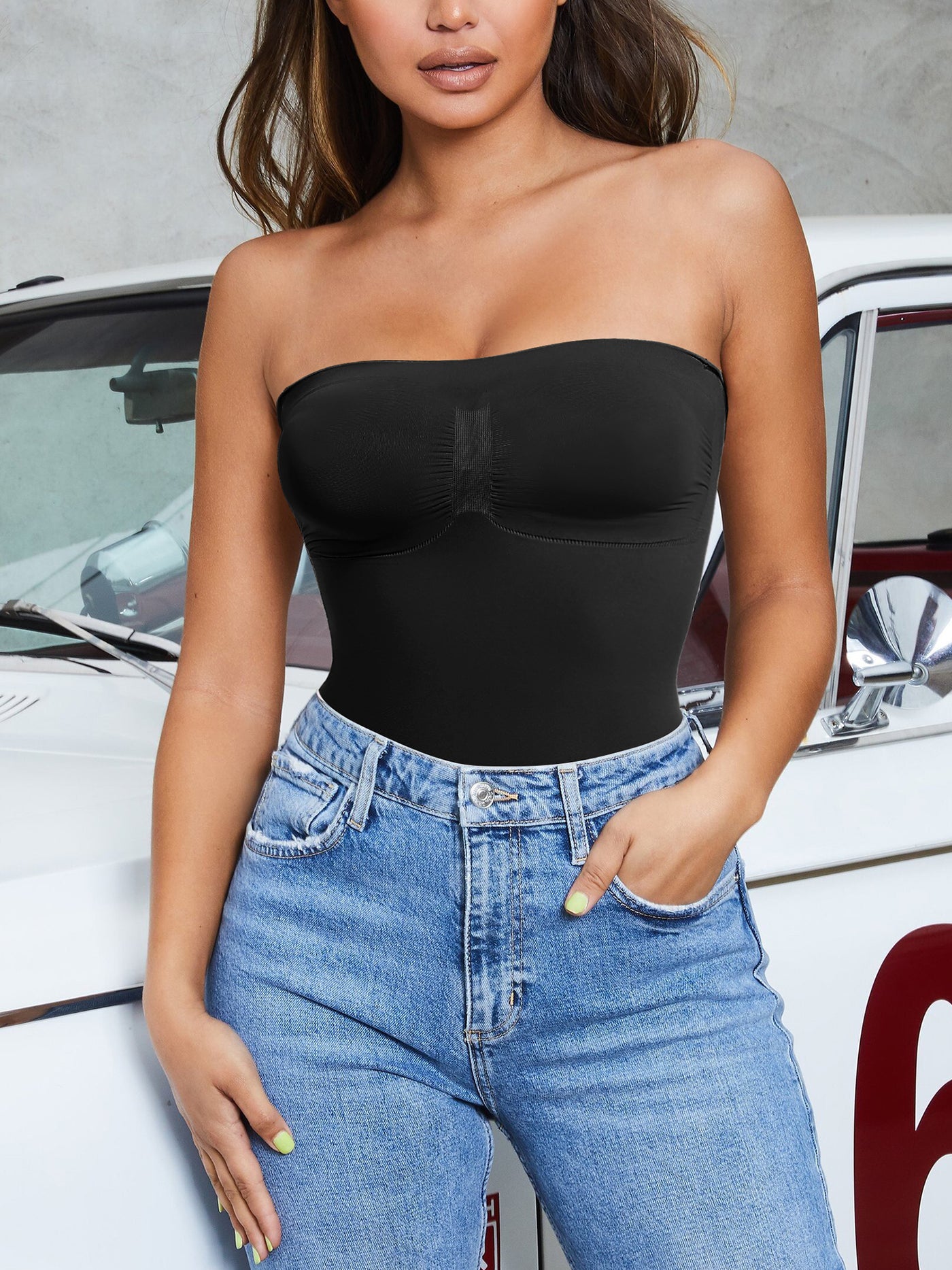 Strapless Bodysuit Seamless Sculpt Shapewear Tummy Control Body Shaper with Removable Straps