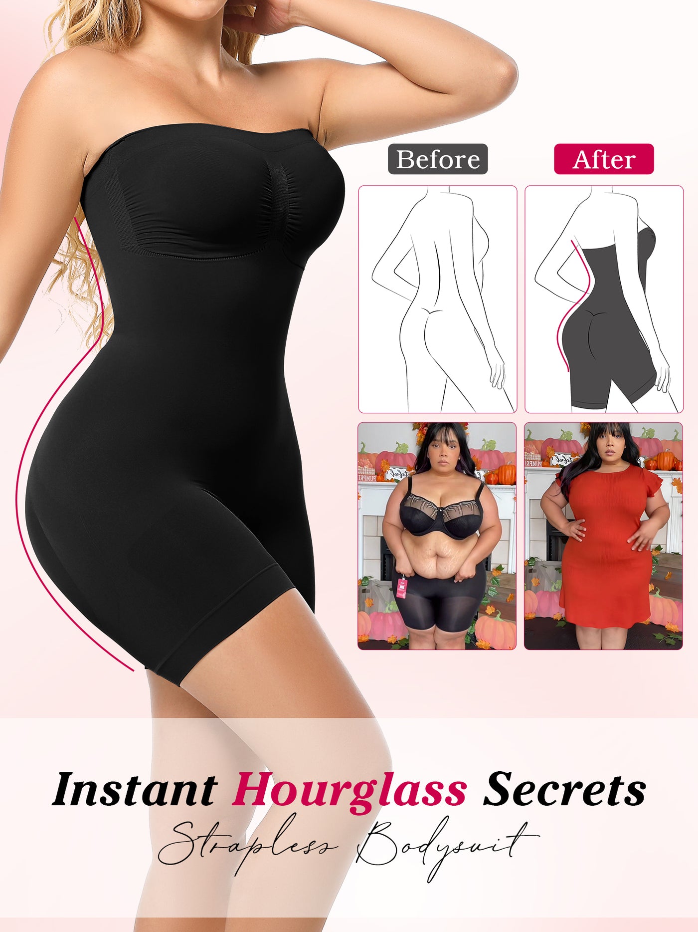 Strapless Bodysuit Seamless Sculpt Shapewear Tummy Control Body Shaper with Removable Straps