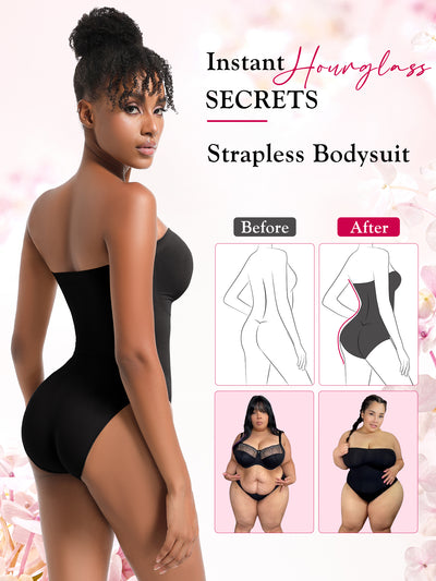 Strapless Shortie Bodysuit Seamless Sculpt Shapewear Tummy Control Body Shaper with Removable Straps