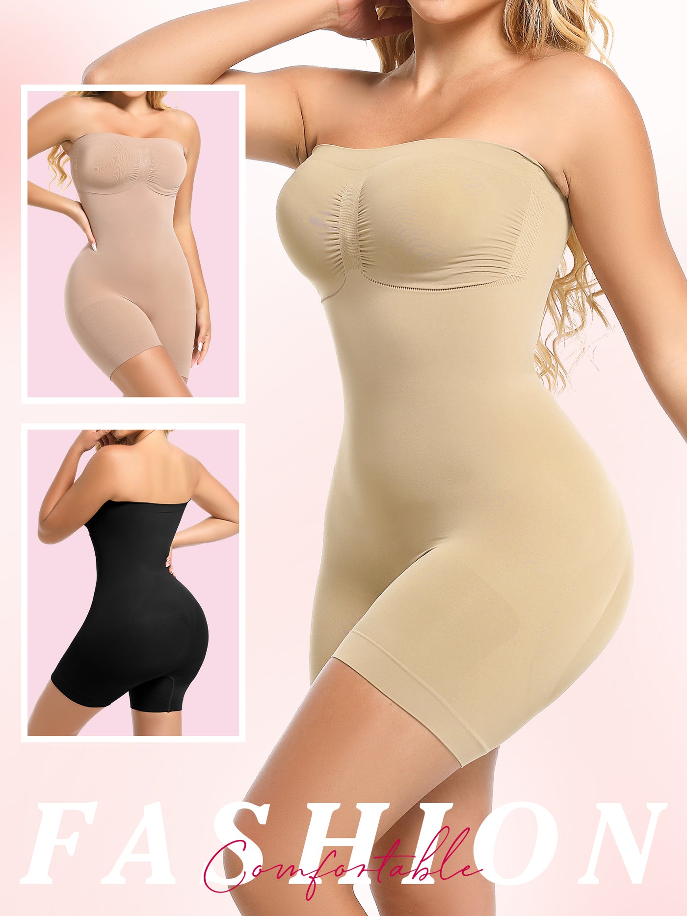 Strapless Bodysuit Seamless Sculpt Shapewear Tummy Control Body Shaper with Removable Straps