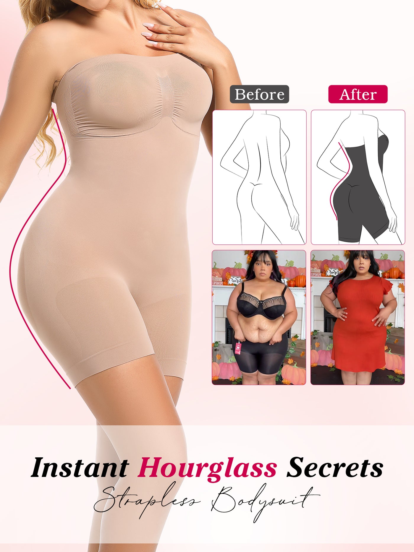 Strapless Bodysuit Seamless Sculpt Shapewear Tummy Control Body Shaper with Removable Straps