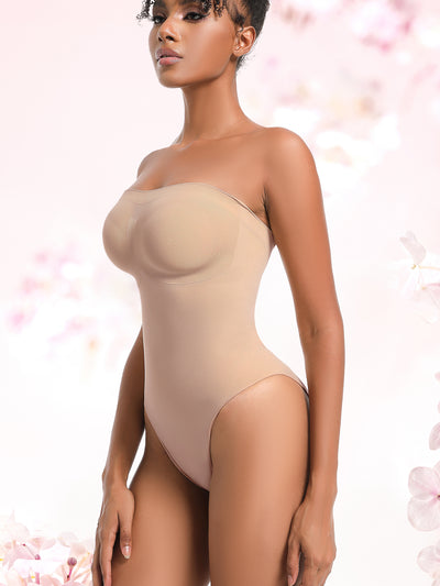 Strapless Shortie Bodysuit Seamless Sculpt Shapewear Tummy Control Body Shaper with Removable Straps