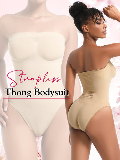 Strapless Shortie Bodysuit Seamless Sculpt Shapewear Tummy Control Body Shaper with Removable Straps