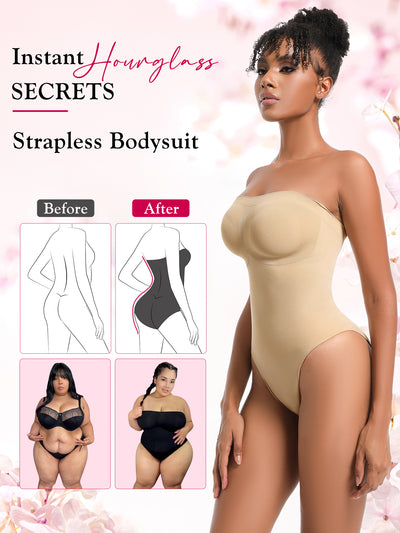 Strapless Shortie Bodysuit Seamless Sculpt Shapewear Tummy Control Body Shaper with Removable Straps