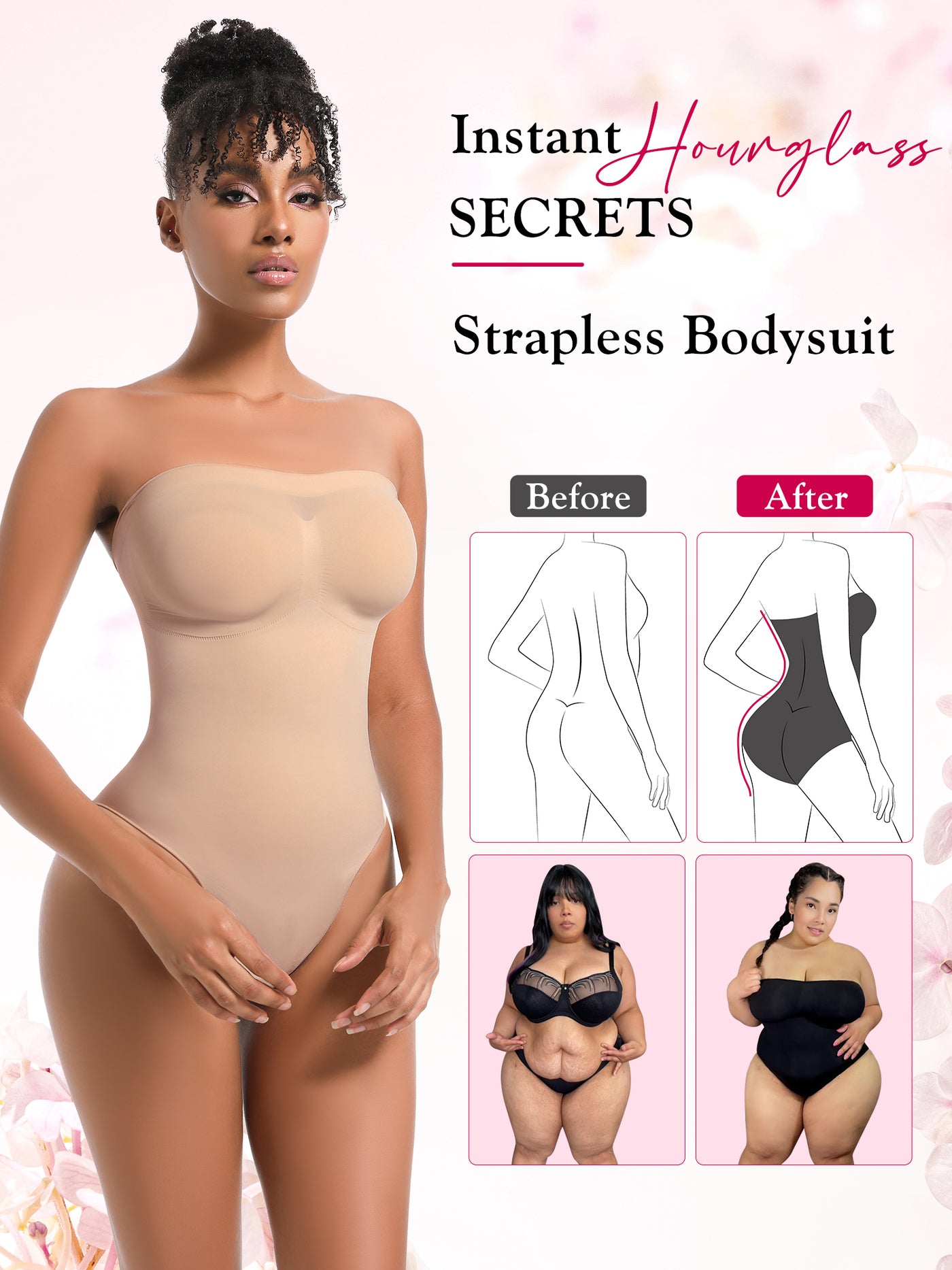 Strapless Shortie Bodysuit Seamless Sculpt Shapewear Tummy Control Body Shaper with Removable Straps