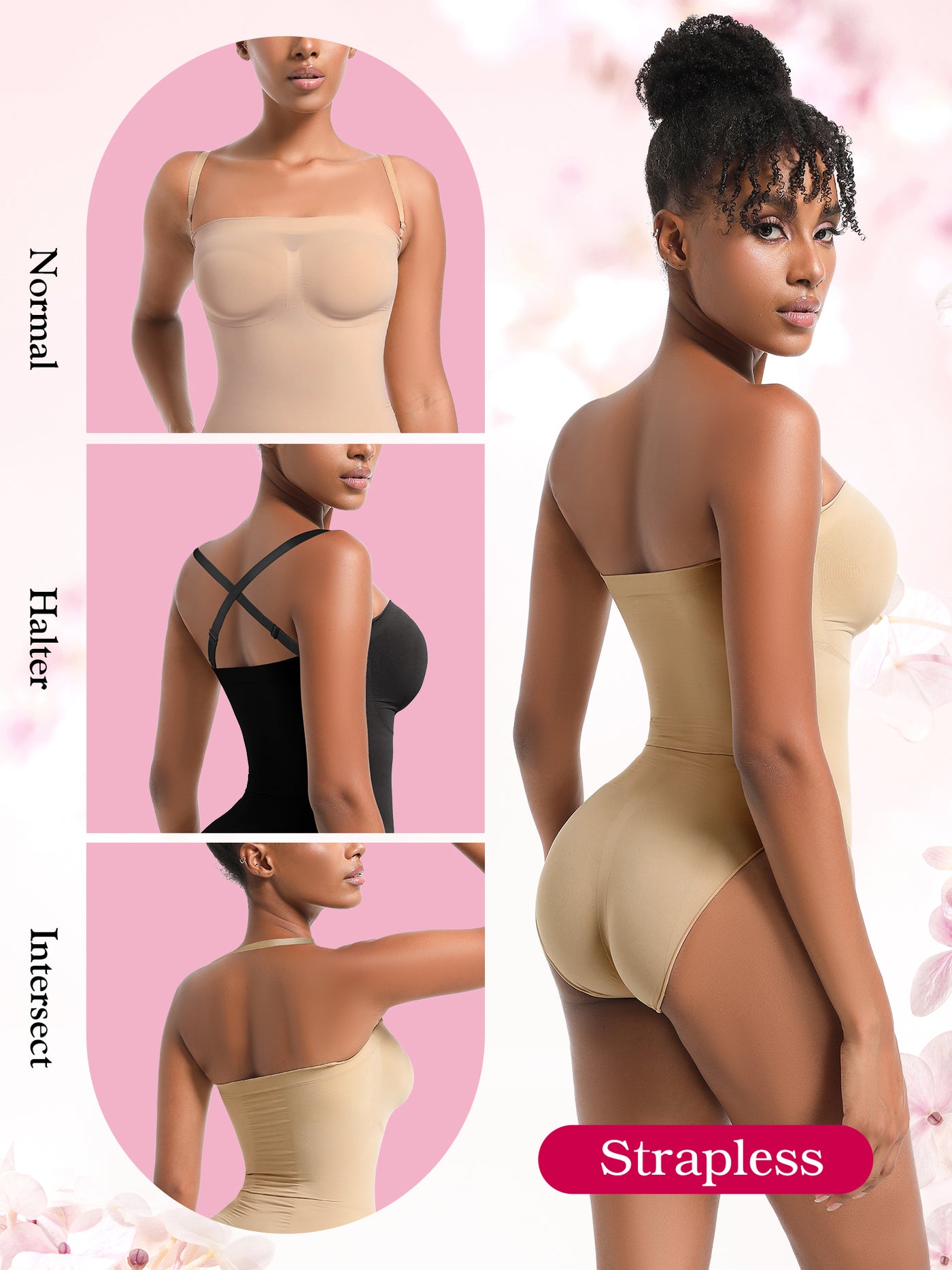 Strapless Shortie Bodysuit Seamless Sculpt Shapewear Tummy Control Body Shaper with Removable Straps