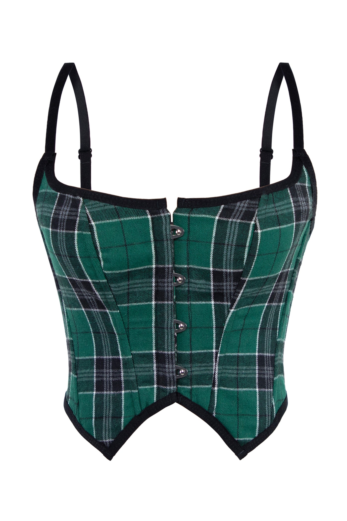 Womens Top Drawer Green Plaid Plastic Boned Curvy Cut Waist Cincher Corset